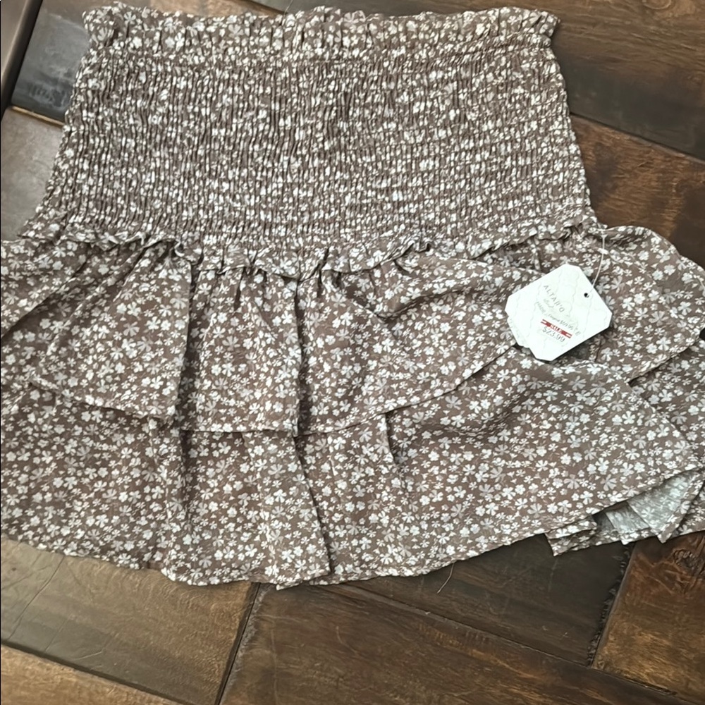 Brown Floral Ruffle Skirt